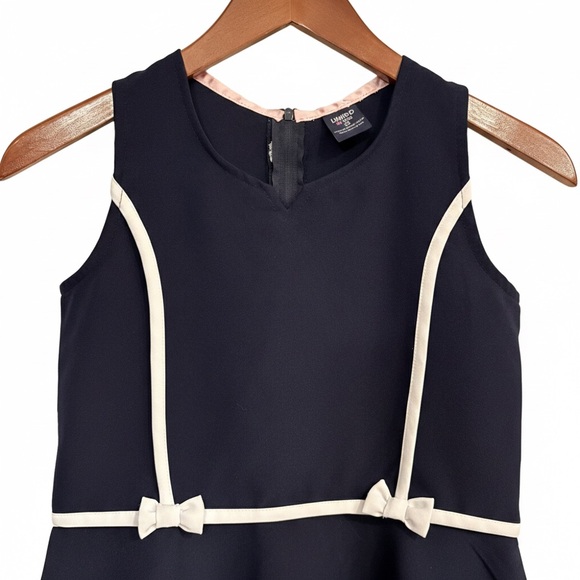 Limited Too Girls Navy Blue Sleeveless Dress Size 12 White Bow Accents - Picture 2 of 6